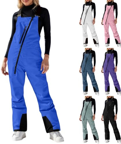 Generisch Pantalon de ski pour femme - Imperméable - Doublure thermique - Bretelles avec salopette réglable - Coupe-vent - Pantalon de snowboard - Mode d'hiver - Pantalon softshell léger - Combinaison