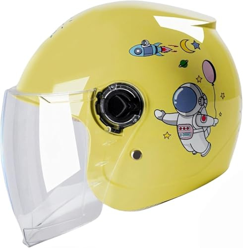 Caimcie Casco da Moto per Bambini con Visiera, Casco Jet omologato ECE/DOT per Scooter Cruiser, Casco di Sicurezza per Bambini con Motivo a Cartoni Animati, Protezione di Sicurezza Completa E,46-52CM