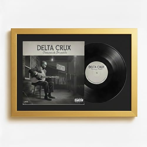 K-Möbel Schallplatten Rahmen Gold 40x60cm mit schwarzem Passepartout - Made in Germany - Vinylrahmen aus Echtholz für die Vinyl - UV-geschütztes Passepartout aus 100% Alpha-Zellulose