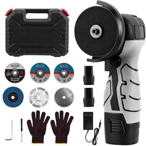 Mini amoladora angular de 16,8 V, batería Mini Flex con 2 baterías de 2000 mAh, 19800 rpm, discos de corte de 6 x 76 mm, juego profesional de amoladora angular con batería, adecuado para cortar, pulir