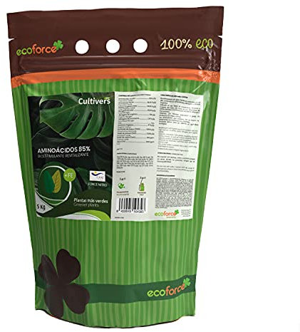 CULTIVERS Abono con Aminoácidos 85% + Hierro 5 kg. Fertilizante de Alta concentración Ecológico. Plantas más vigorosas y Negras (exentas de carencias nutricionales). Bioestimulante para plantas