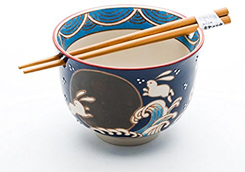 Happy Sales HSRB-RBMN, Japanese Ramen Udon Noodle Bowl with Chopsticks Gift Set, Rabbit