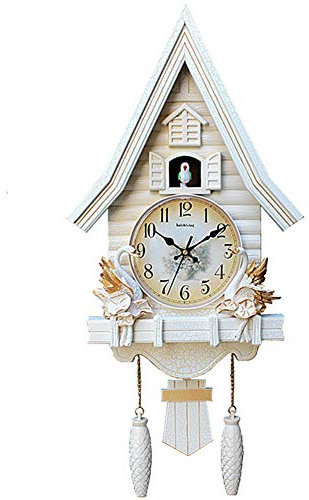 Orologio A cucù Pendolo Parete, Tradizionale cucù al Quarzo Orologio da Parete, Foresta Nera Originale Orologio A cucù con Uccello Meccanico Hand Made Cafe Hotel Decorazione, Swan, 32.5X69cm,A