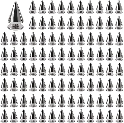 100 Stück Kegel-Nieten mit Schraubverschluss, Punk-Nieten, Doppelkappen-Nieten für die Dekoration von selbstgemachten Ledertaschen, Kleidung, Schuhen usw., 7 × 10 mm, Silber