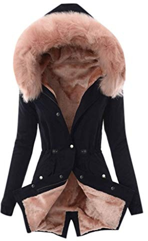 HHMY Parka de invierno para mujer forrada, forro cálido de peluche, abrigo largo con capucha, chaqueta de exterior, abrigo grueso con forro de pelo, chaqueta de invierno con capucha, monocolor, con