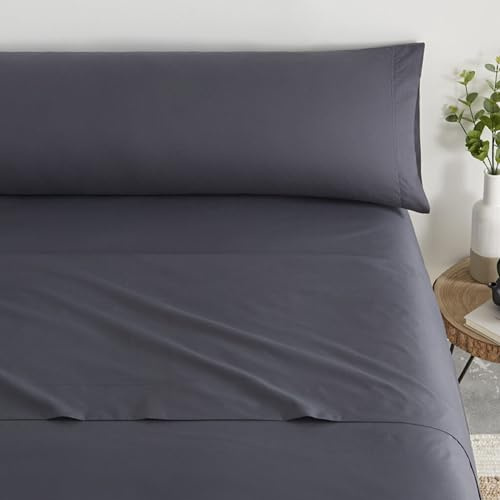 Donegal Collections - Juego de Sabanas 135 x 190 Gris Oscuro - Sabanas Cama 135 - Ropa de Cama Completa Bajera, Encimera y Funda Almohada - Sábanas Tacto Extrasuave Fabricado en España