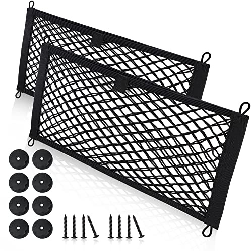 Small Cargo Net for Car Trunk Storage,2 Pack Elastic Mesh Net Pocket Organizer Pouch Bag,Stretchable Automotive Cargo Nets with 8 Pieces Mounting Screws and Hooks for RV,SUV,Boats,Home