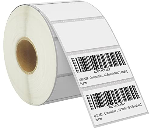 BETCKEY - 51mm x 25mm(2 in x 1 in) Perforated Etichette Termiche per Codice a Barre e Indirizzo Compatibile con stampanti Zebra e altre [1 Rotolo/1300 Etichette]