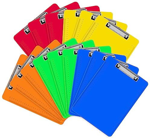 HERKKA 15 Pack Plastic Clipboards, Assorted Color, A4 Letter Size, 12.5 x 9 Inch