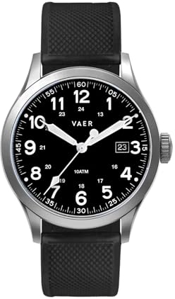 Vaer Men’s Field Watch, Quartz Movement for Accurate Timing, Scratch Resistant Sapphire Crystal, Locking Screw-Down Crown, Iconic Replica of The A-11 Military Watch for Men of WW2