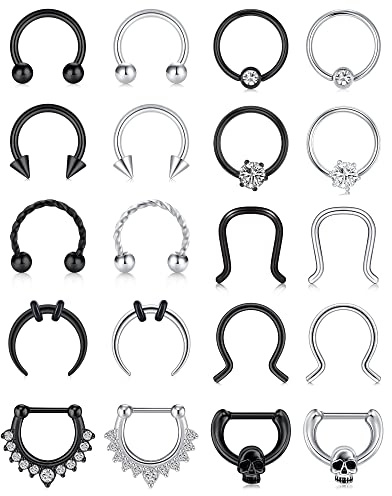 Mayhoop 16G 20Pcs Horseshoe Nose Septum Rings 316L Surgical Stainless Steel Captive Bead Rings Piercing Jewelry Cartilage Helix Daith Tragus Earring Hoop Lip Hinged Seamless Nose Hoop For Women Men