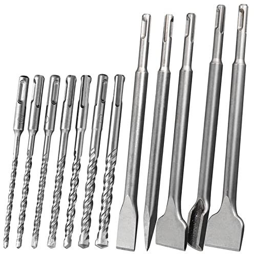 AMTOVL 12pz Kit Scalpello per Piastrelle SDS-Plus e Punte per Martello 5-12mm Kit Scalpello SDS-Plus Lavora con Martello SDS Plus per la Rimozione Piastrelle Ceramica