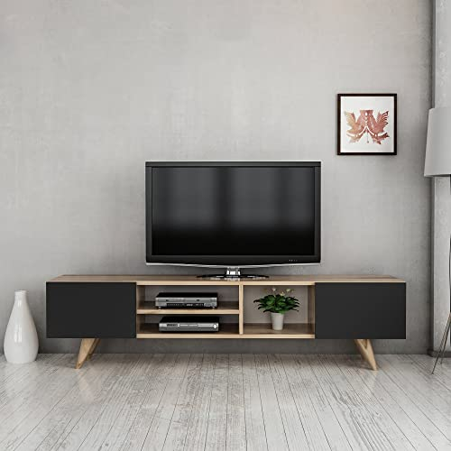[en.casa] Mueble TV Mesa de Televisión con 3 Estantes Salón Dormitorio Aglomerado/Plástico 40 x 160 x 31 cm cm Roble/Negro