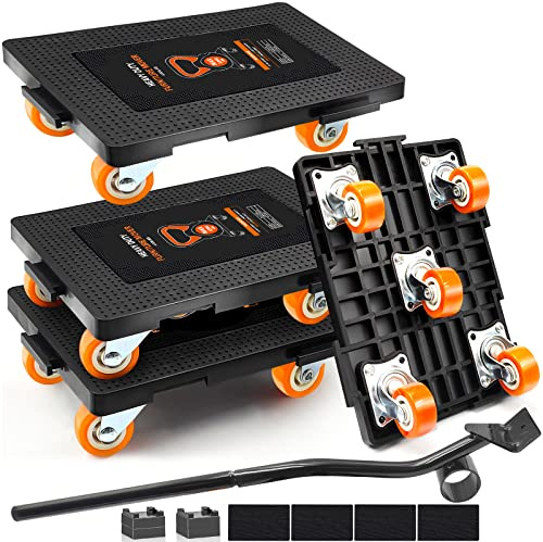 Möbelheber-Werkzeug-Set, 360° drehbar, Möbelwagen, robust, Möbelbeweger mit 5 Rädern, maximale Belastung 544 kg, zum Bewegen Schwerer Möbel, Kühlschrank, Sofa (4 Stück)