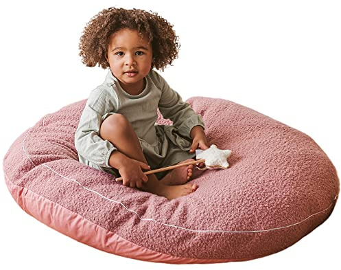 MINICAMP Bodenkissen für Kinder Rund Groß – Flauschiger Bouclé-Sherpa-Bezug – Ø 100 cm – Sitzkissen fürs Kinderzimmer, ab 3 Jahren (Bouclé/Rosa)