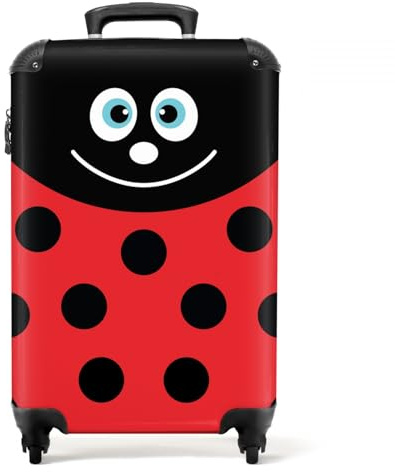 NoBoringSuitcases© Koffer Kinder Reisetasche mit Rollen Cabin Bag | 55x35x20 cm - Handgepäck Geschenke - Marienkäfer - Rot - Schwarz