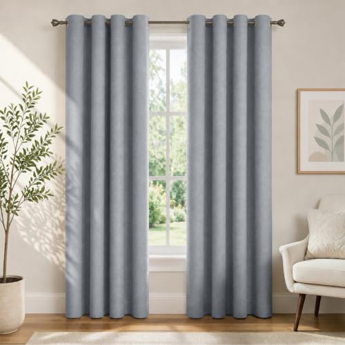 Ystyle Verdunkelungsvorhänge mit Ösen 100% 2er Set, 140×225 cm, Hellgrau | Blackout Curtain Leinenoptik, Thermovorhang Gegen Kälte Und Hitze, Gardinen Blickdicht für Schlafzimmer Wohnzimmer