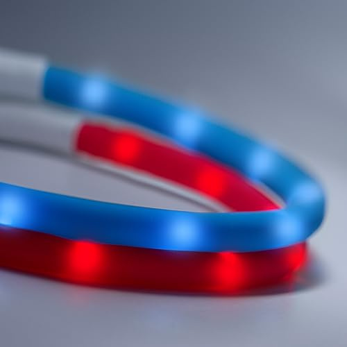 PRECORN LED Silikon Hundehalsband Set in Rot und Blau | Sicherheits-Halsband | Leuchthalsband aufladbar mit USB-C | Wasserdicht | Individuell kürzbar