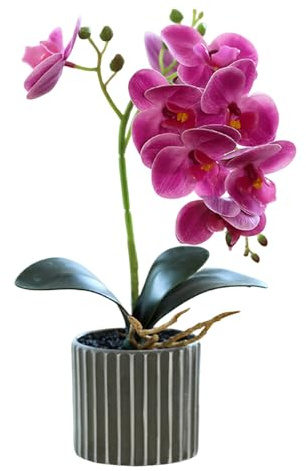 Jorzer Orchidée artificielle 30 cm de haut - Bonsaï réaliste dans un pot au toucher véritable - Fausses fleurs décoratives pour table et salon, violet