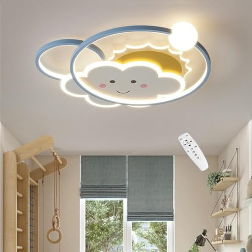 WJLL LED Deckenlampen Wolke/Sonne Design Deckenleuchten für Kinder 32W Dimmbar mit Fernbedienung Pendelleuchte Kinderzimmerlampe Acryl Panel Licht Jungen Mädchen Schlafzimmer Beleuchtung Lampe 50cm