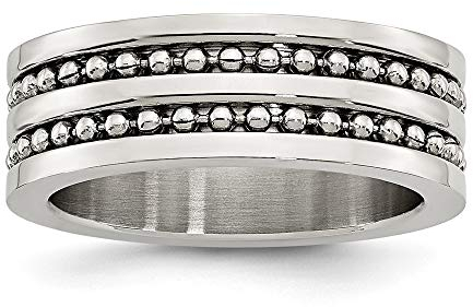 Edelstahl Perlen gravierbare 8mm zweireihige Perle bezaubert gebürstet und poliert Band Ring Schmuck Geschenke für Frauen - Ringgröße Optionen Bereich: N bis Z, Edelstahl, Edelstahl