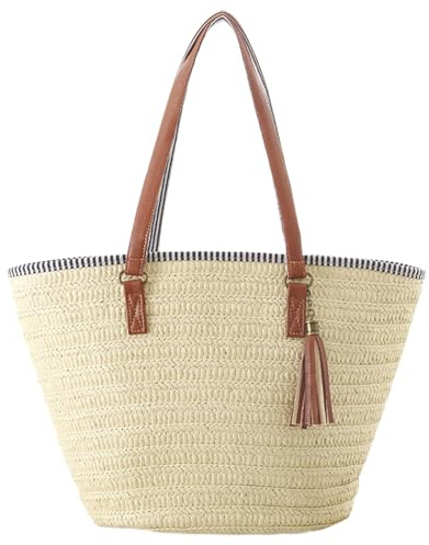 Bolso De Paja Bolso De Playa De Paja Bolsos De Paja Para Mujer Bolso De Playa Tejido De Verano Bolso De Hombro Bolso De Rafia De Vacaciones Para Compras De Viaje