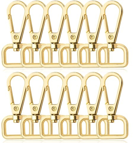 DITK-U 12 Stück Golden Schlüsselanhänger D Ringen Schwenker Hummer Haken Drehbare Karabinerhaken aus Legierung zur Produktion von Handgemachten Taschen Rucksäcke Basteln Verwendet