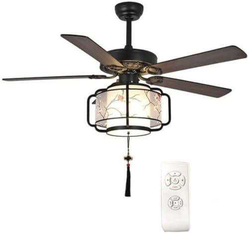 POSEDWRA Ventilatore da soffitto Cinese Luce Ristorante Ventilatore Luce Soggiorno Camera da Letto Ventilatore Elettrico Luce Ventilatore da soffitto in Foglia di Legno