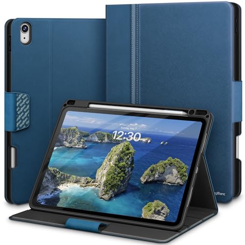 KingBlanc for Air 13-inch Case M4 2026/M3 2025/M2 2024 Blue | Dual-Texture Design, Pencil Holder, PU Leather, Auto Wake/Sleep, Supports Pencil Pro/USB-C, Viewing/Typing Stand