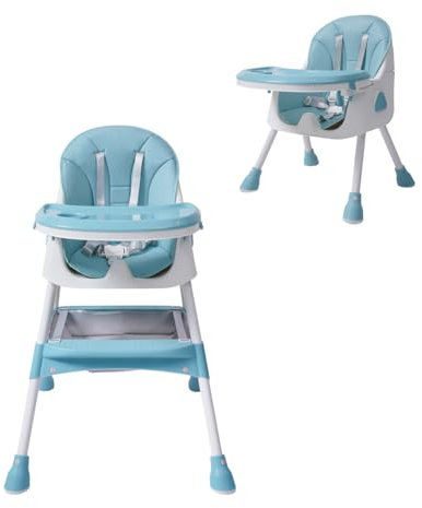 Baby Hochstuhl, 6 in1 Kinderhochstuhl mit Babyliege, Verstellbar Klappbar Hochstuhl Baby mit Fußstütze,Sicherheitsgurte,Doppeltablett, für ab 6 Monaten (grüner)