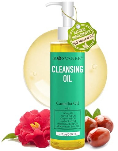 ROSVANEE Camellia Cleansing Oil, Natural Facial Oil Cleanser with Olive & Jojoba, Makeup Remover, Pore Control, Leave Skin Soft&Hydarated, 200ml