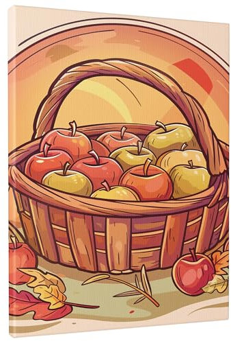 Harvest Basket Canvas Wall Art, Yellow Orange Fruits Fruit Poster Prints, Rustic Autumn Decor for Kitchen, Living Room, Home,Unframed 12x16 Inch