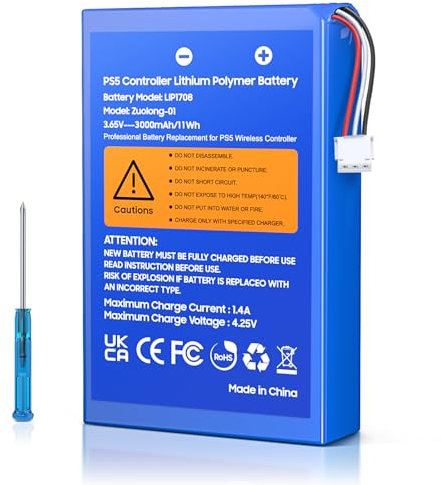 PS5 Controller Battery, 3000mAh PS 5 Battery, Rechargeable LIP1708 Li-Ion PS5 Con troller Batter y Pack PS 5 Controller Batter y Replacement for PS5 DualSense Con troller(Not fit PS5 DualSense Edge)