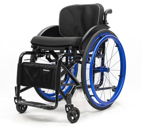 NRNQMTFZ Tragbarer Klapprollstuhl,Selbstfahrender Sportrollstuhl,Leichtgewicht-Rollstuhl aus Aluminiumlegierung,Premium Transportrollstuhl,Verstellbare Fußstütze(Seat Width 38cm/15in,Blue)