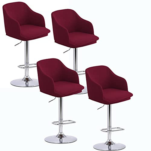 Barhocker-Schonbezüge mit gebogener Rückenlehne, dehnbar, für Barstuhl, Drehstuhl, für Küche, Esszimmer, Rot, 4 Stück