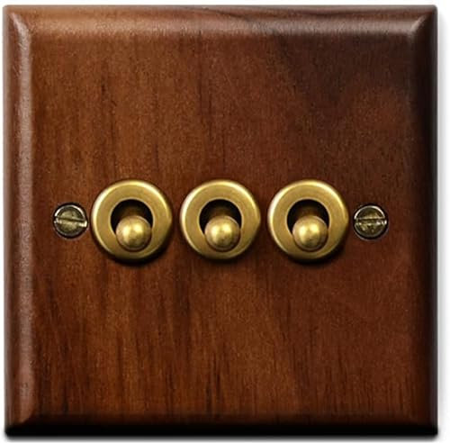 interruptor de luz, Panel de madera maciza antiguo, palanca de latón, interruptor de luz de palanca, 1-4 entradas, interruptor de pared de 2 vías, palanca tipo 86(3 Gang)