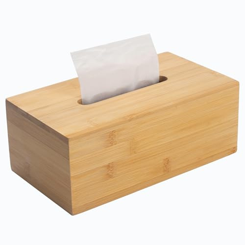 Kosmetiktücherbox aus Holz, Rechteckiger Tücherbox Halter, Holz Gesichtstuchhalter, Dekorative Taschentuchbox für Esstisch, Wohnzimmer, Badezimmer (Rechteckig, 25 x 14 x 9.5 cm)