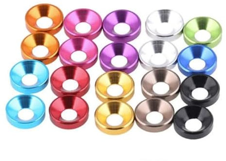 Generisch 10 Stück/50 Stück Aluminium-Senkkopf-Unterlegscheiben M2 M2,5 M3 M4 M5 M6 M8 bunt eloxierte Senkkopf-Schrauben-Unterlegscheiben-Dichtung(M6,50PCS_PURPLE)