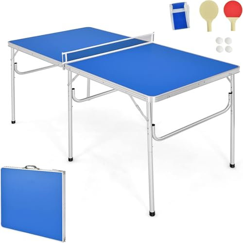 TUPOSTAR Mesa De Ping Pong Plegable, Mini Mesa De Ping Pong, Mesa De Tenis, Mesa De Ping Pong Plegable, para Uso En Interiores Y Exteriores,Azul
