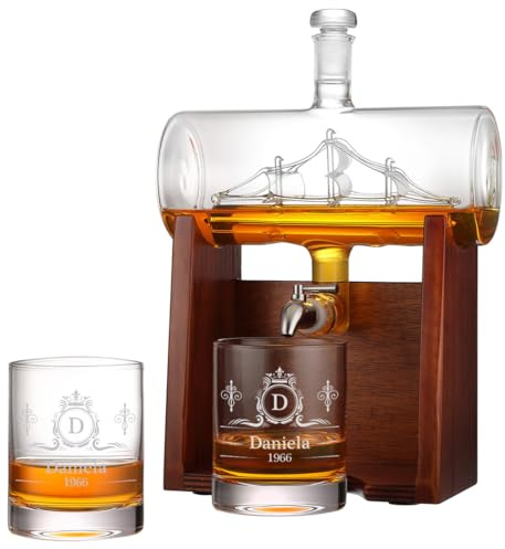 polar-effekt Whiskey Dekanter & 2 Whiskygläser Set mit personalisierter Gravur - Ideal als Geburtstagsgeschenk - Karaffe 1000 ml & Gläser 320 ml für Genießer