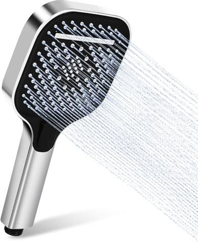 Soffione Doccia a Risparmio Idrico con 3 Tipi di Getto (Pioggia/Massaggio/Misto) Doccetta ad Alta Pressione, Pannello Grande (130 mm) Cromato, Anticalcare, Ideale per Bassa Pressione dell'Acqua