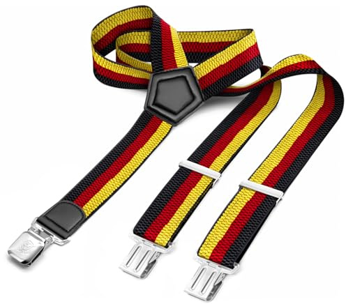 Gloop Bretelles larges pour homme et femme en forme de Y, élastiques et réglables avec 3 clips métalliques extra solides en forme de Y, 18729a1 - Noir/jaune/rouge, taille unique