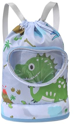 Hogvinnatil Bolsa para piscina infantil, mochila de playa impermeable | Bolsa ligera con cordones compartimento seco mojado para piscina, gimnasio, viaje, escuela, deportes, playa, camping, Dinosaurio