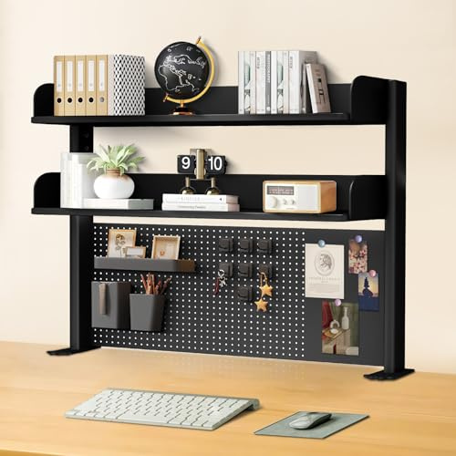 LEDBEL 100cm Klemmbare Schreibtisch Organizer, 3-Lagiges übergroßes Aufbewahrungsregal mit 20 Zubehörteilen für Büro-Desktop, Spielewand, Werkzeugwand (Schwarz, 60cm)
