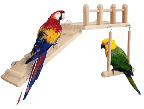 Parco giochi per uccelli, posatoi per pappagallini con area giochi – Parco giochi in legno per aras, parrocchetti e pappagallini ondulati con altalena e scala