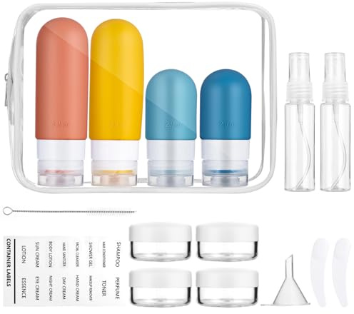 Zaxiva Lot de 15 bouteilles de voyage en silicone avec étiquettes,format voyage,conteneurs de voyage rechargeables pour shampooing,Bottiglie da Viaggio Rechargeable pour Shampooing Conditionneur