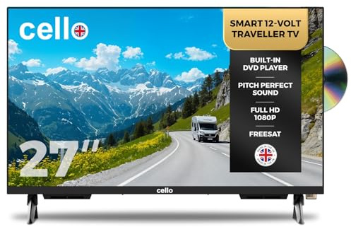 Cello C2725WSF 27 inch 12V Smart Traveller TV with DVD, WebOS, Freeview Play, Perfect Pitch Sound, Ideal for Caravans & Motorhomes, Made in the UK