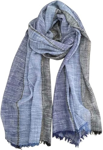 InfiniZer Mens Scarf Cotton Linen Striped Soft Fashion Scarf For Men Warm Lightweight Male Shawls Gift For Autumn Winter Spring (Navy Blue Black)