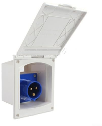 Bebykilemi Wohnmobil-Außensteckdose mit Abdeckung, 220 V-240 V, 16 A, blaues und weißes Metall, ABS, wasserdichtes Design für Wohnmobile, Anhänger, Marine, Boot