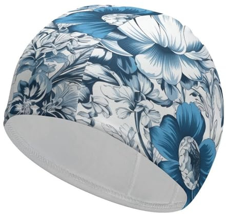 Cuffia da nuoto con fiamma blu per donne e uomini, cuffie da bagno impermeabili, mantengono i capelli asciutti, elastiche, cuffie da nuoto per adulti, comode cuffie da nuoto per capelli lunghi, cuffie